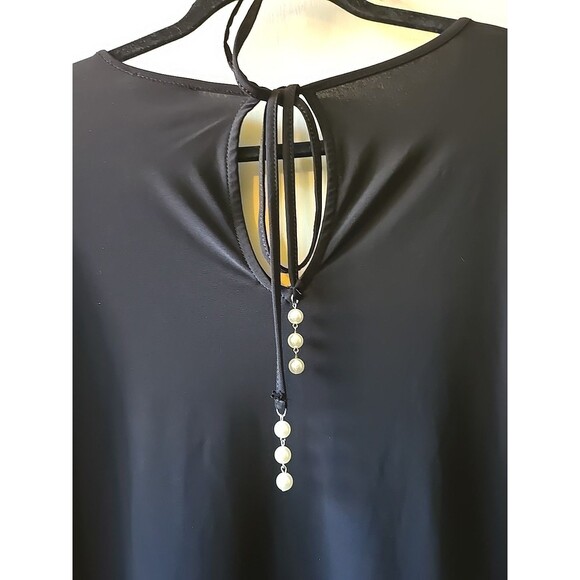 Sue Levine Black Blouse Shirt Pearls Sleeves Tie Back Women's Size Large Elegant - Picture 9 of 10